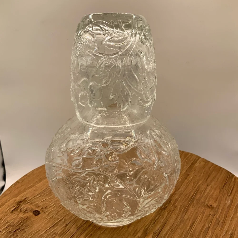 Glass Vintage Floral Design Tumble-Up or Bedside Water Carafe Set Vase - Picture 1 of 5
